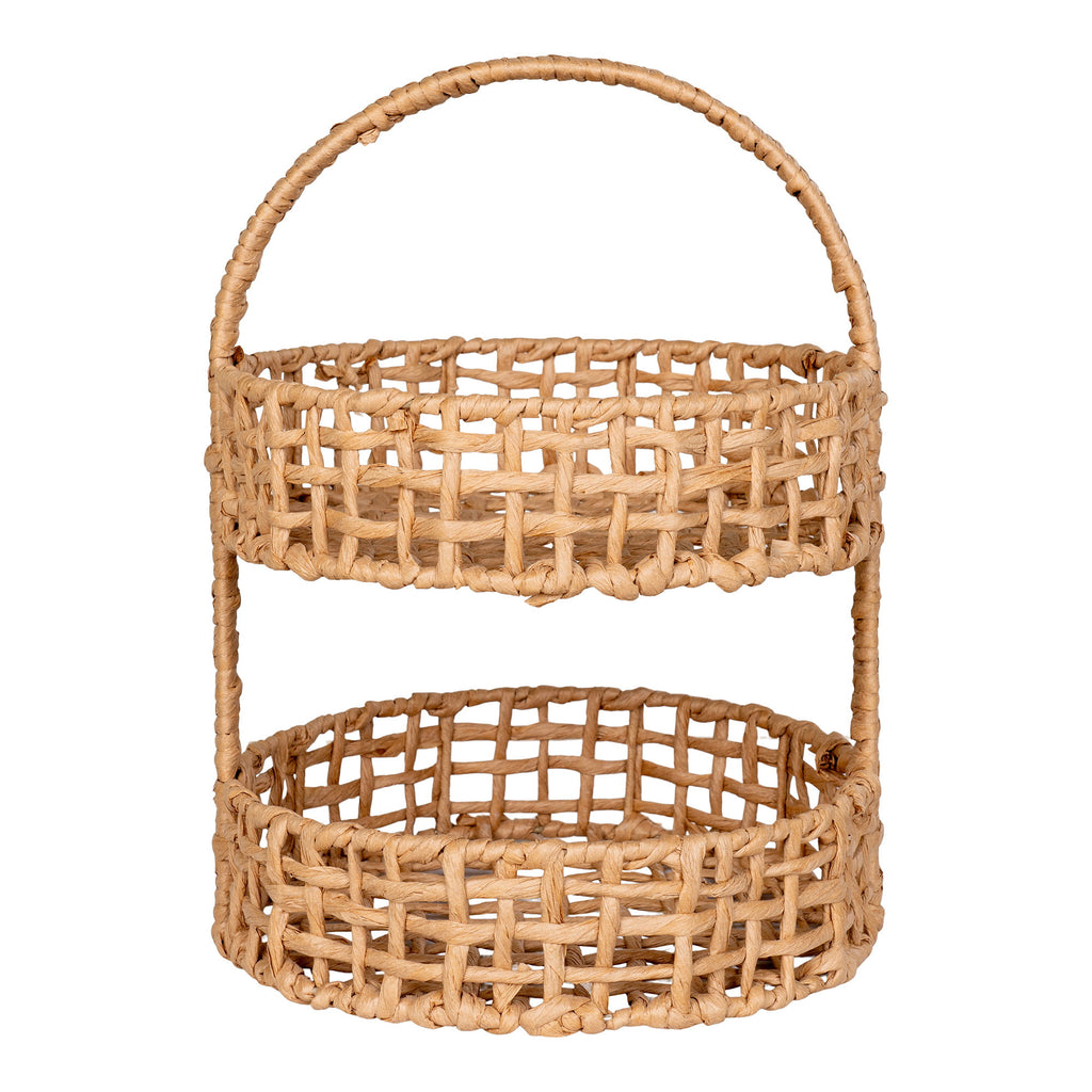Présentoir 2 niveaux Anadia corde papier naturel anse arquée Ø29 H39 cm vue de face