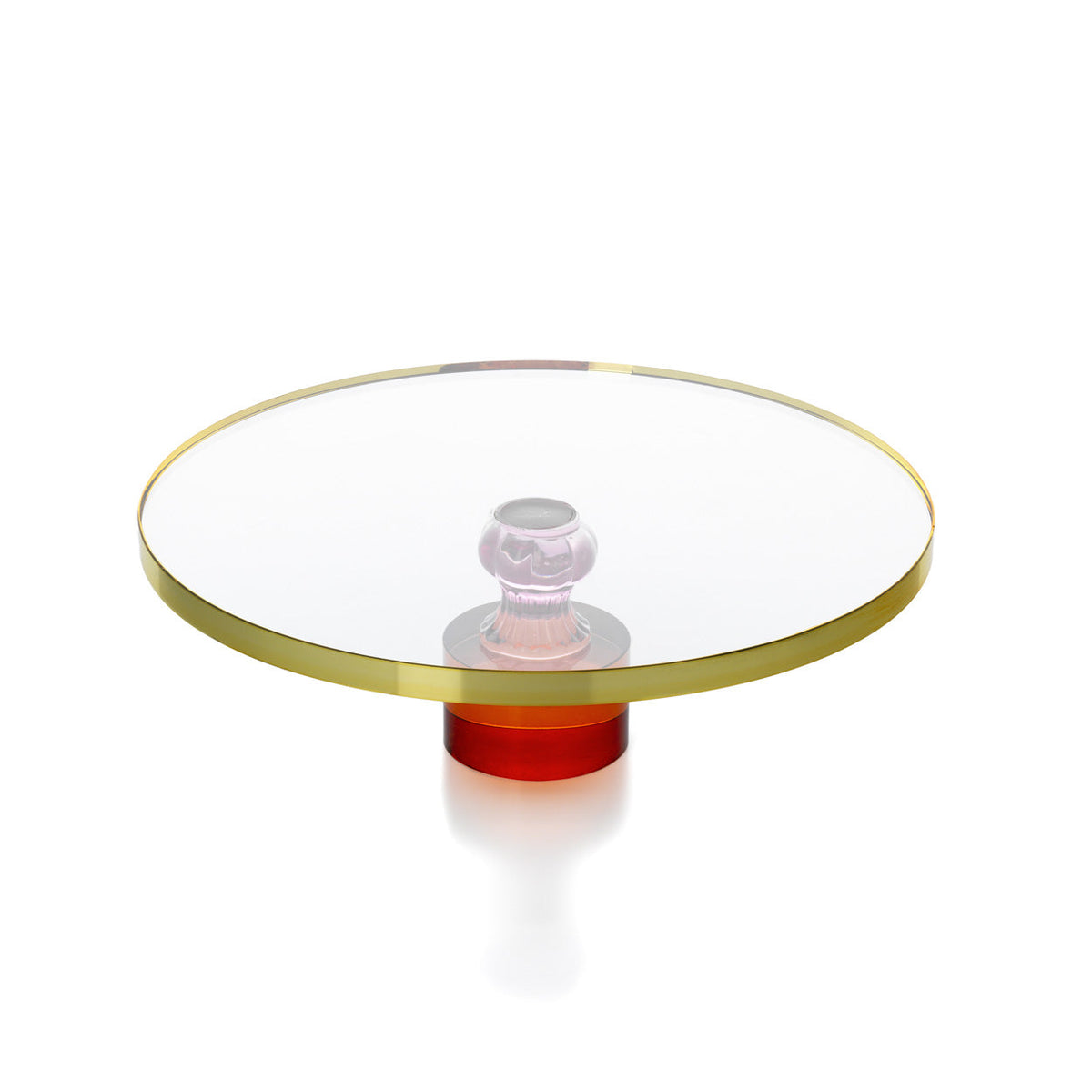 Présentoir à gâteau Gemstone vu en plongée à travers son plateau en verre transparent