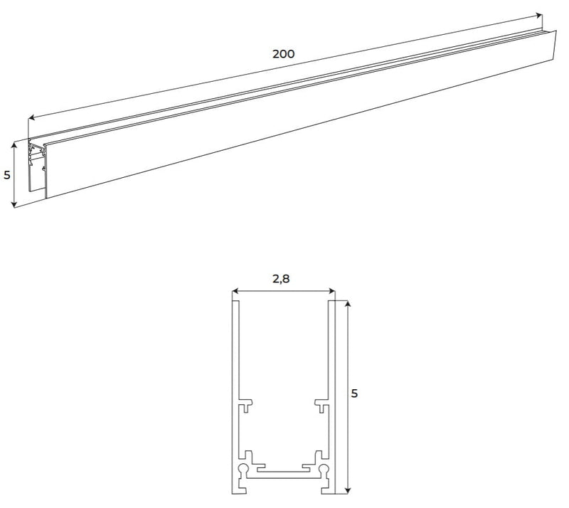 Dimensions Magnetic track surface mounted high profile 2 m black