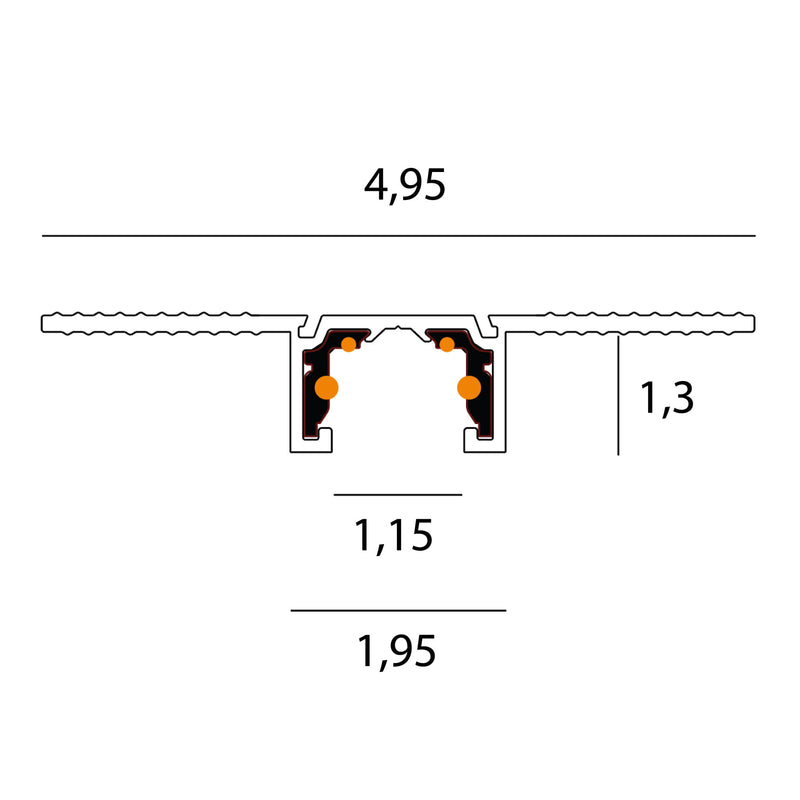 Dimensions Rail aimanté Micro11 encastré 2 m noir