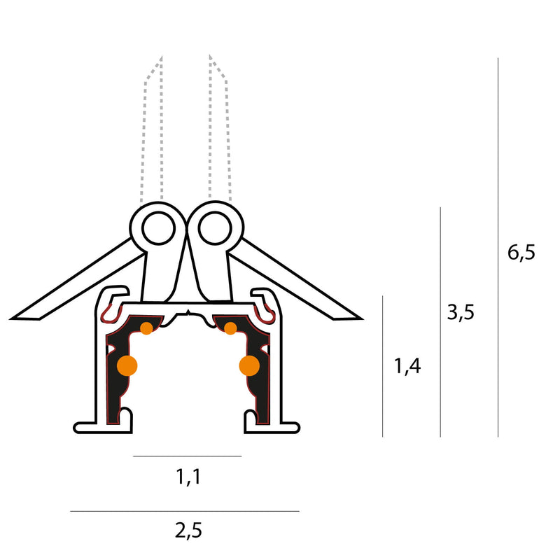 Dimensions Rail aimanté Micro11 encastré sans cadre 1 m noir