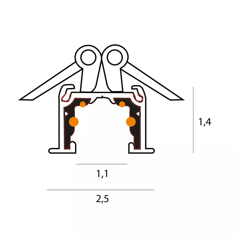 Dimensions Magnetische Schiene Micro11 Einbau rahmenlos 2 m schwarz