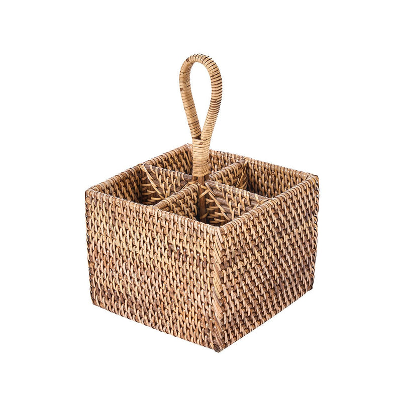 Dimensions Range-couverts Caddy N°4 en rotin à quatre compartiments 28 cm