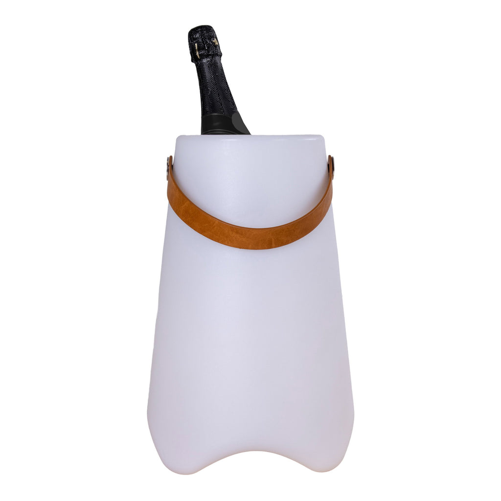 Refroidisseur Bristol LED blanc avec bouteille champagne poignée cuir