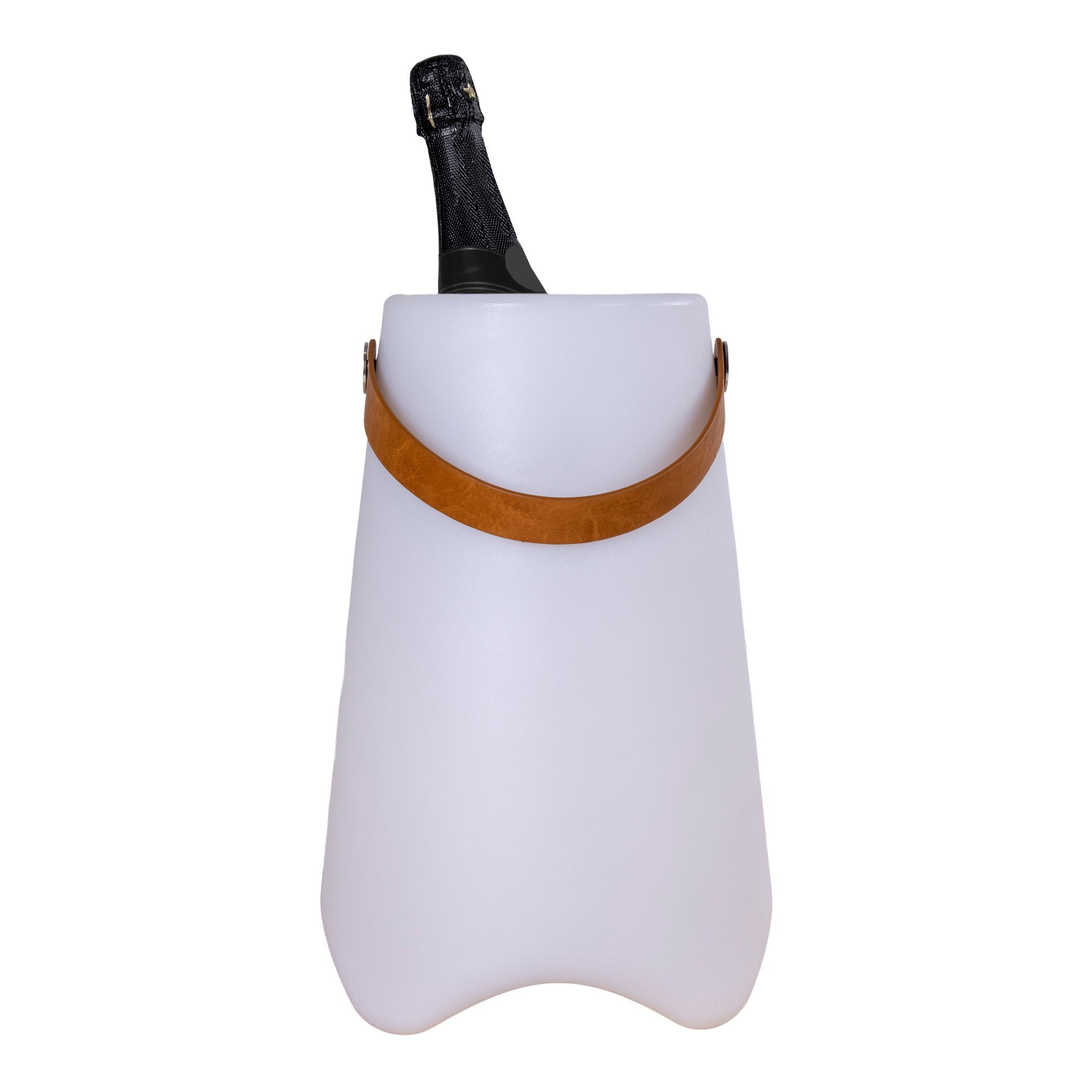 Refroidisseur Bristol LED blanc avec bouteille champagne poignée cuir