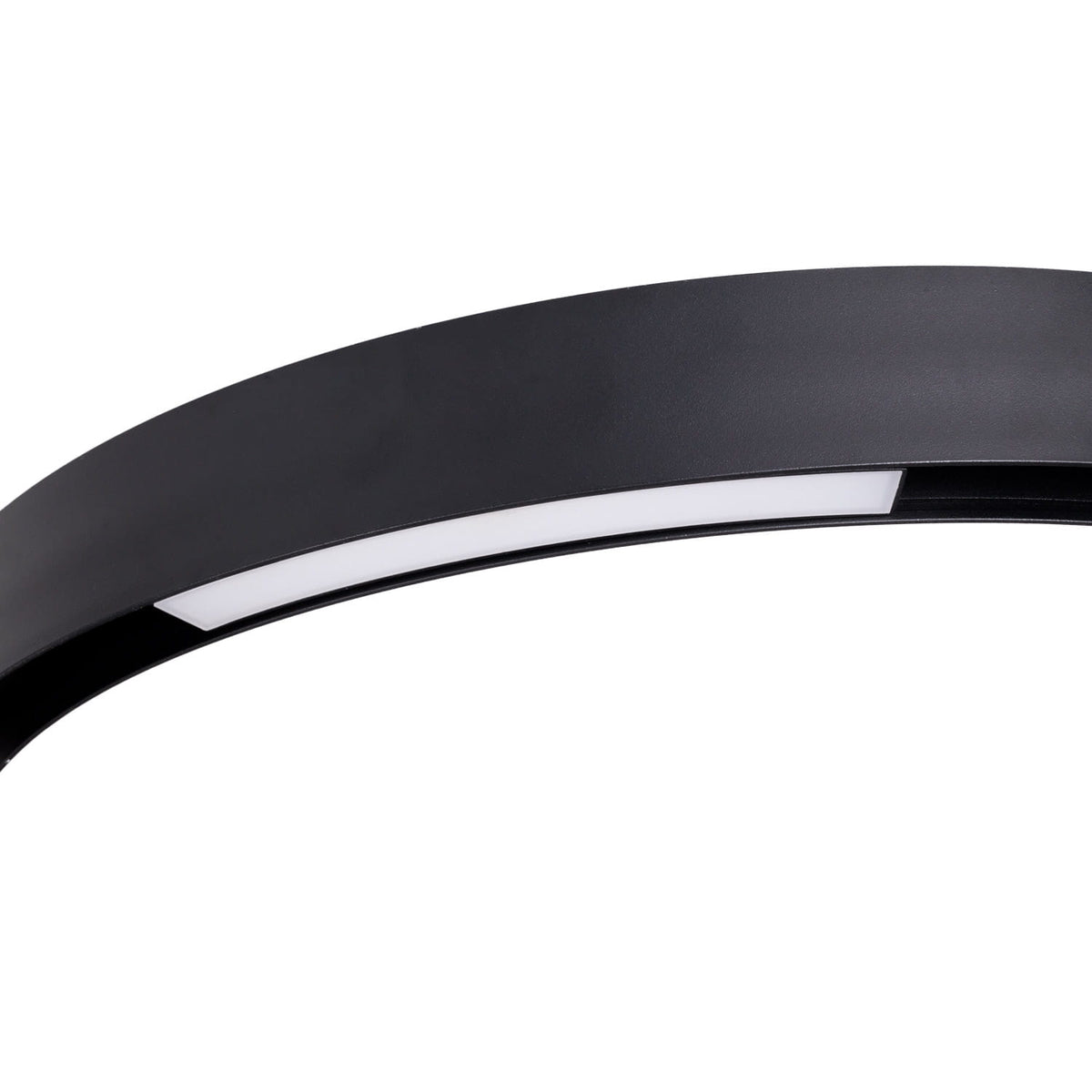 Réglette en arc Magnetic métal noir posée dans un rail courbe noir vue de dessous