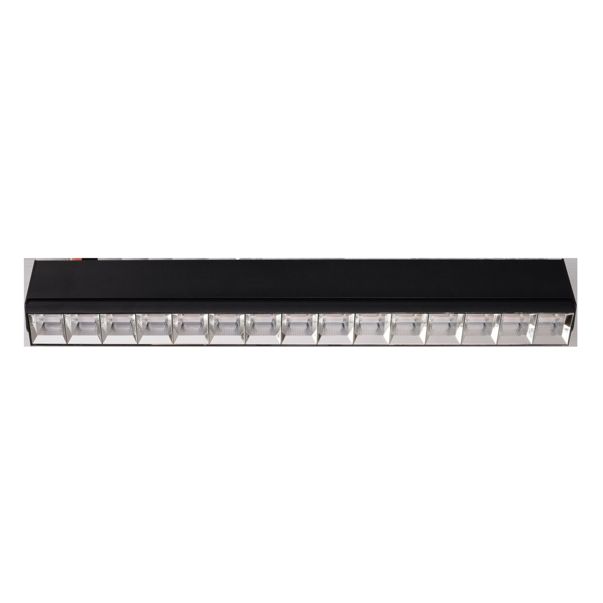 Réglette LED Flex 58 cm vue de face avec sa rangée de cellules brillantes sous le profil noir