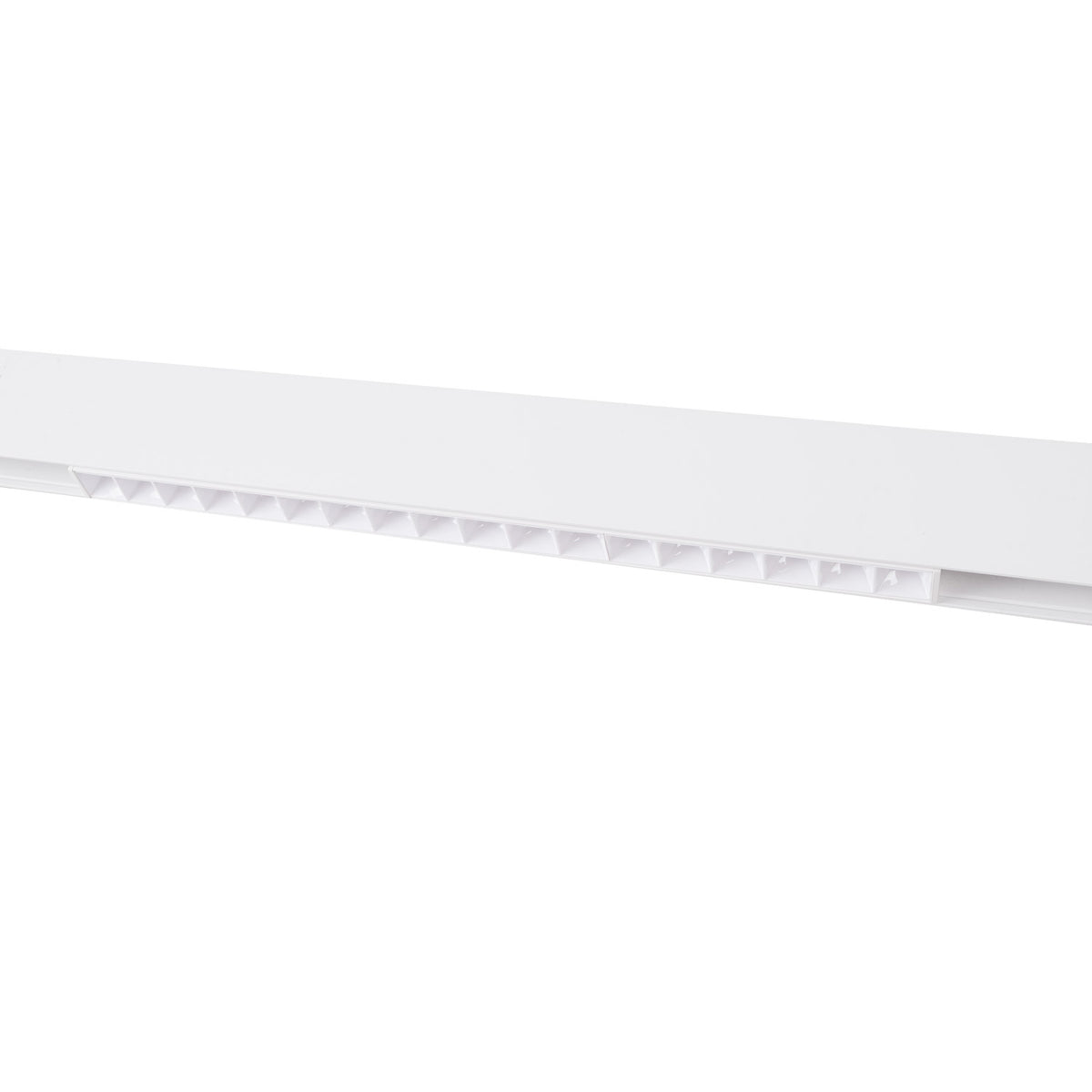 Réglette Magnetic à grille profonde métal blanc 35 cm posée dans un rail blanc vue de dessous