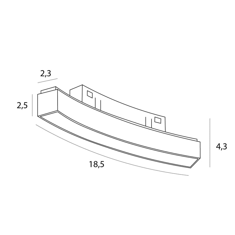 Dimensions Réglette Magnetic en arc, diffuseur, noire connecté Zigbee