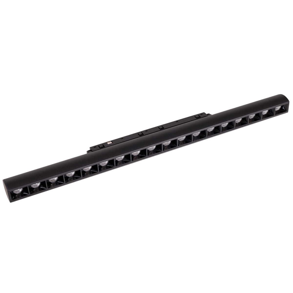 Réglette Micro11 orientable à grille noire 18 W vue de trois quarts avec sa rangée de cellules anti-éblouissement