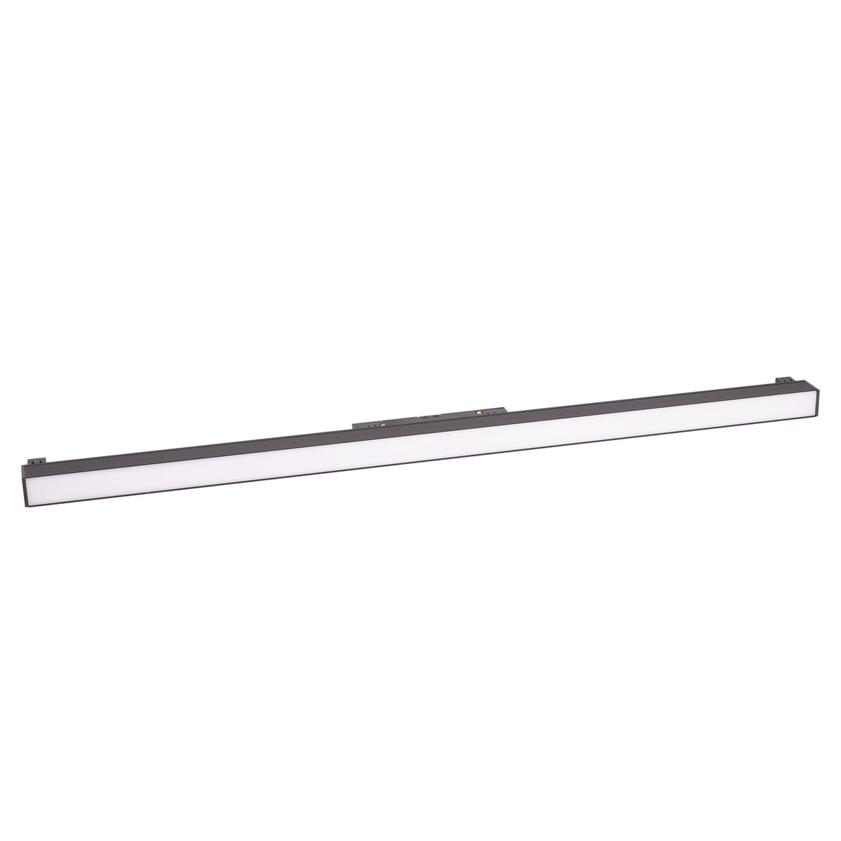 Réglette sur rail Magnetic métal noir à diffuseur opale vue de trois quarts avec son connecteur à contacts