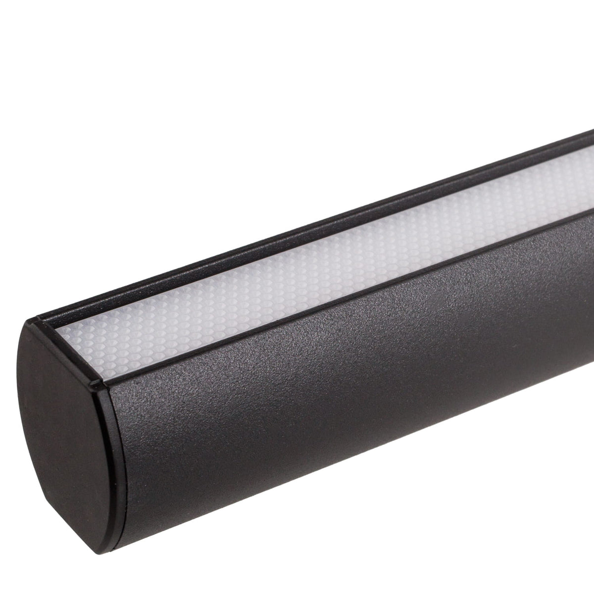 Extrémité de la réglette Micro11 noire avec son profil arrondi et son diffuseur opale texturé
