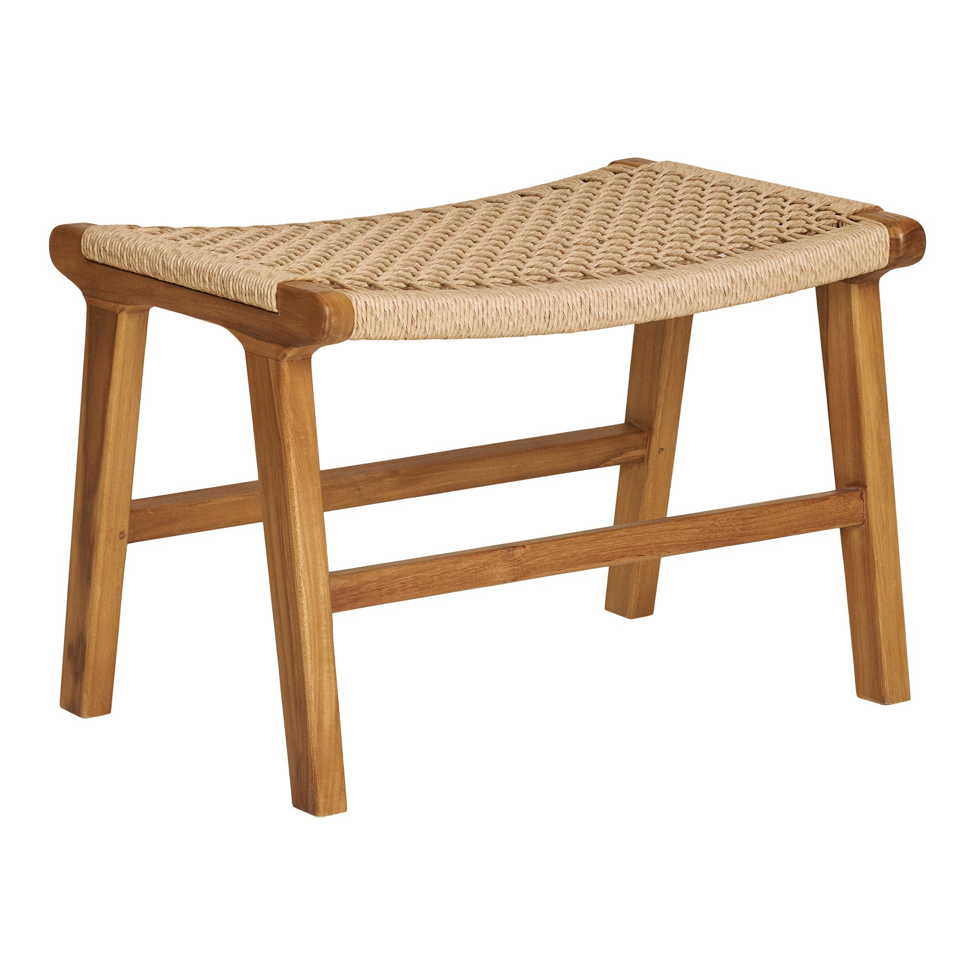Repose-pieds Derby teck massif corde papier naturelle 60 cm vue trois quarts