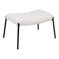 Repose-pieds Glasgow fausse peau agneau blanc pieds métal noir 63 cm vue trois quarts