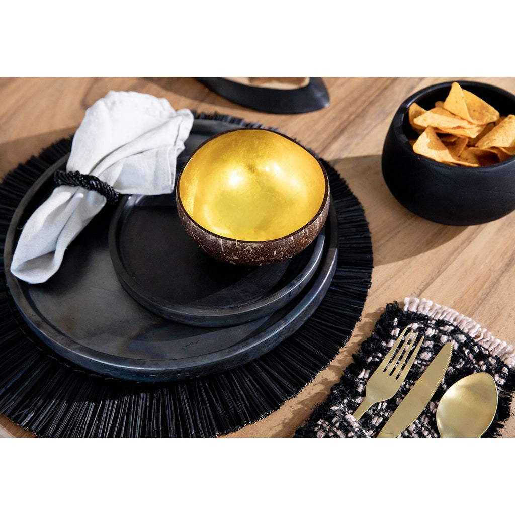 Rond de serviette torsadé en perles de verre noires 6 cm en situation
