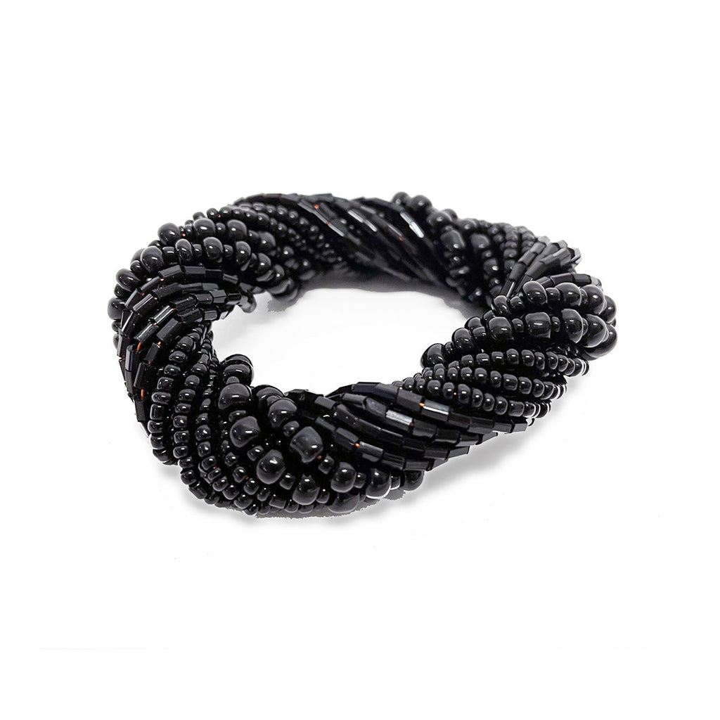 Rond de serviette torsadé en perles de verre noires 6 cm