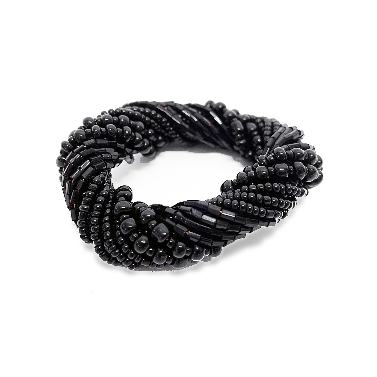 Rond de serviette torsadé en perles de verre noires 6 cm
