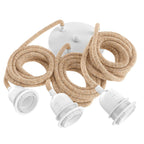 Rosace blanche 3 cordons de suspension en jute naturel 250 cm