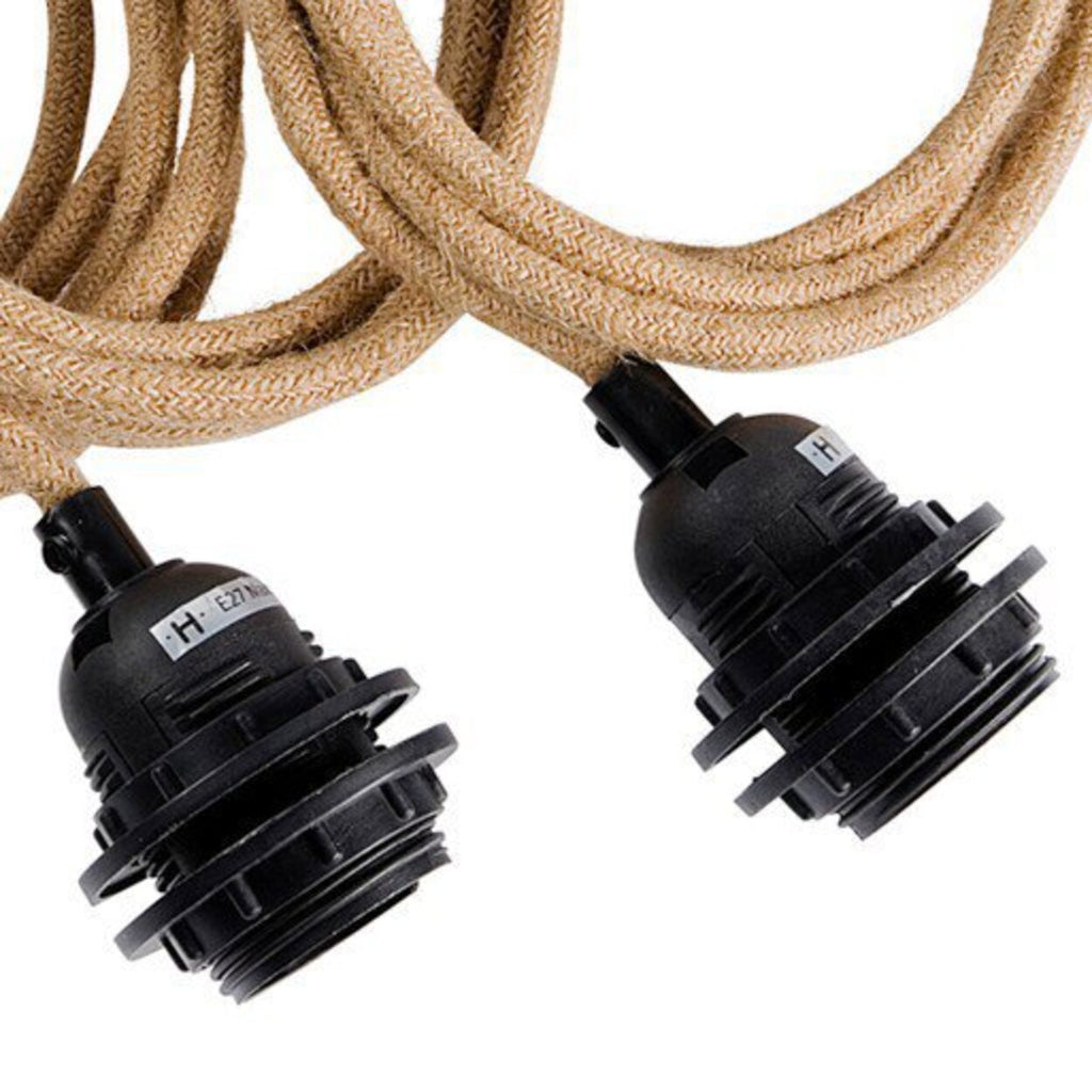 Rosace de plafond 3 cordons de suspension en jute naturel 250 cm en situation