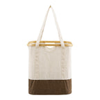 Sac à linge Noto textile écru et brun armature bambou vue de face