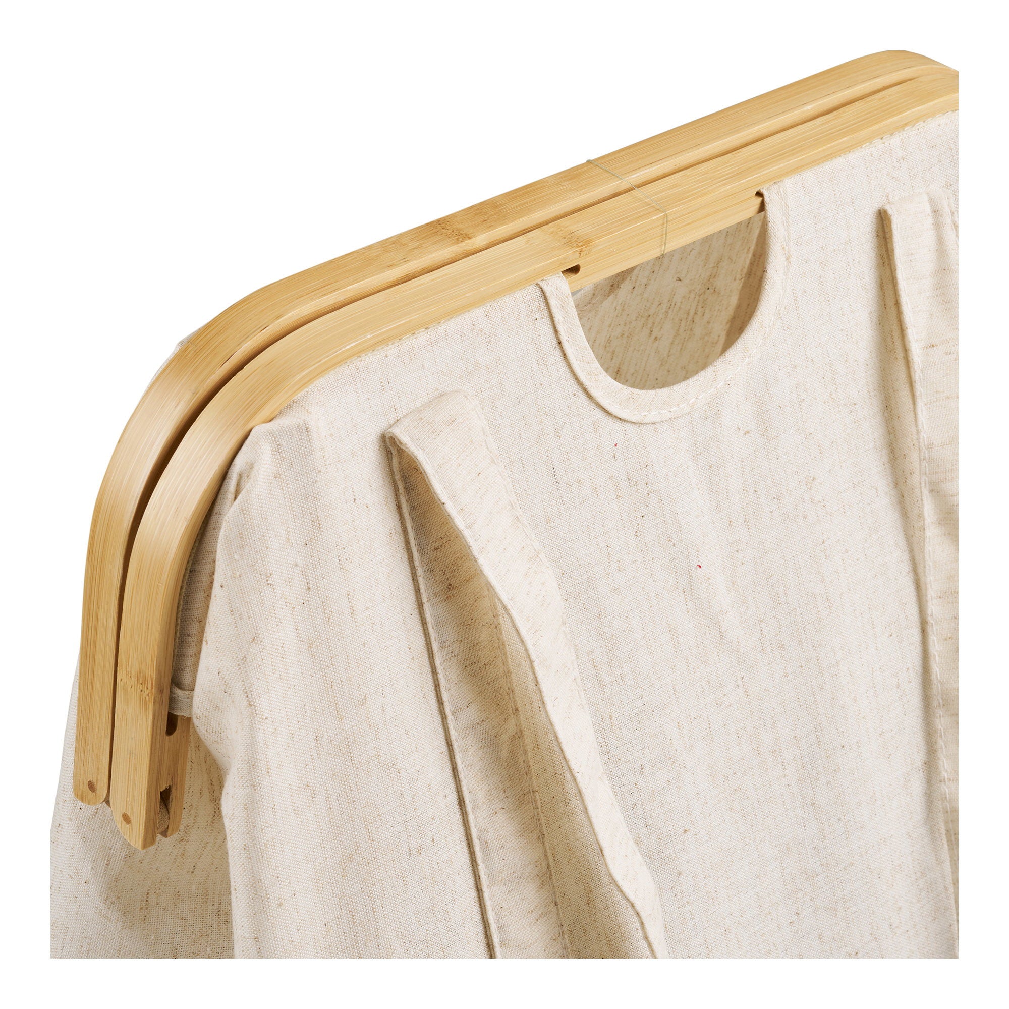 Sac à linge Noto textile écru et brun armature bambou vue de détail