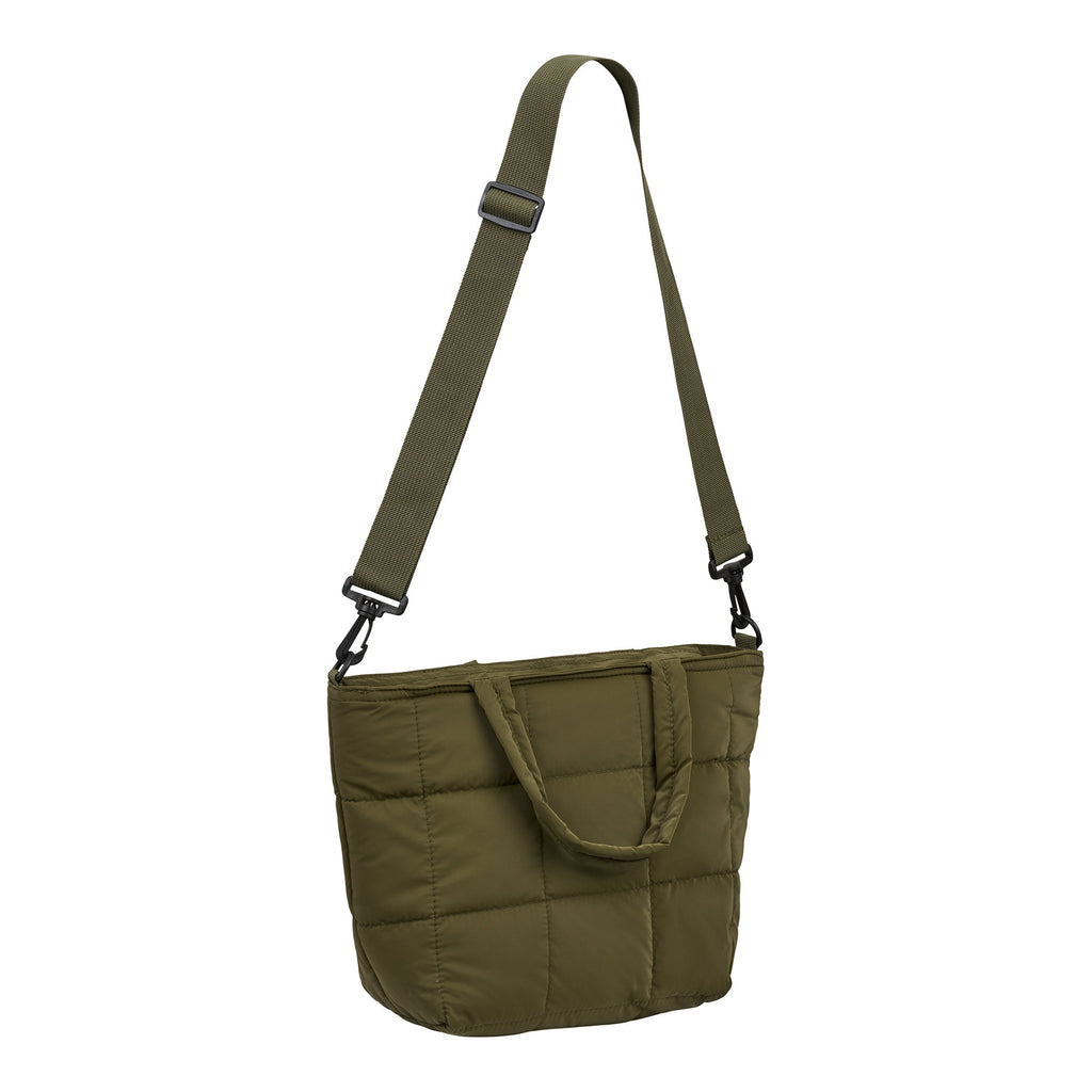 Sac isotherme Budva vert kaki vue angle bandoulière réglable fond blanc
