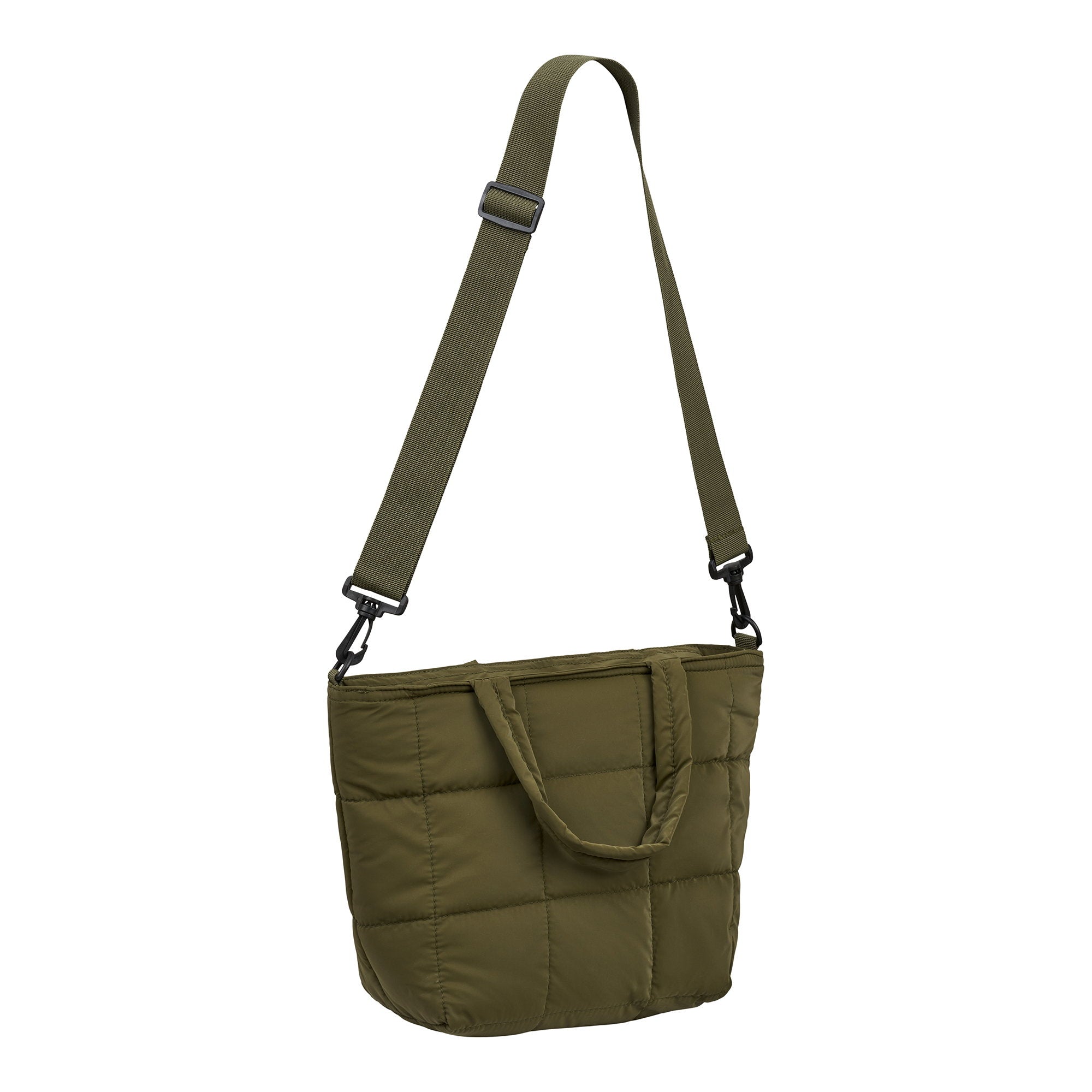 Sac isotherme Budva vert kaki vue angle bandoulière réglable fond blanc