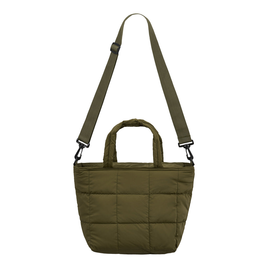 Sac isotherme Budva vert kaki matelassé avec bandoulière réglable fond blanc