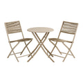 Salon bistro Arcas taupe complet, table ronde et 2 chaises pliantes corde tressée