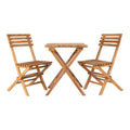 Salon bistro Cuenca teck naturel complet, table carrée et 2 chaises pliantes lattes