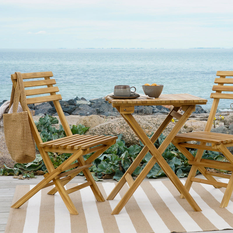 Dimensions Salon de jardin bistro pliant Cuenca teck naturel 2 places