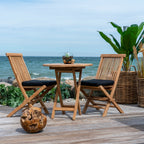 Salon jardin Oviedo Toledo teck naturel terrasse bord de mer avec coussins noirs