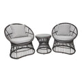 Salon lounge Natal rotin gris 2 fauteuils ronds coussins et table basse verre, fond blanc
