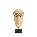 Sculpture visage Sumba à bandeau de cauris sur socle 19 cm