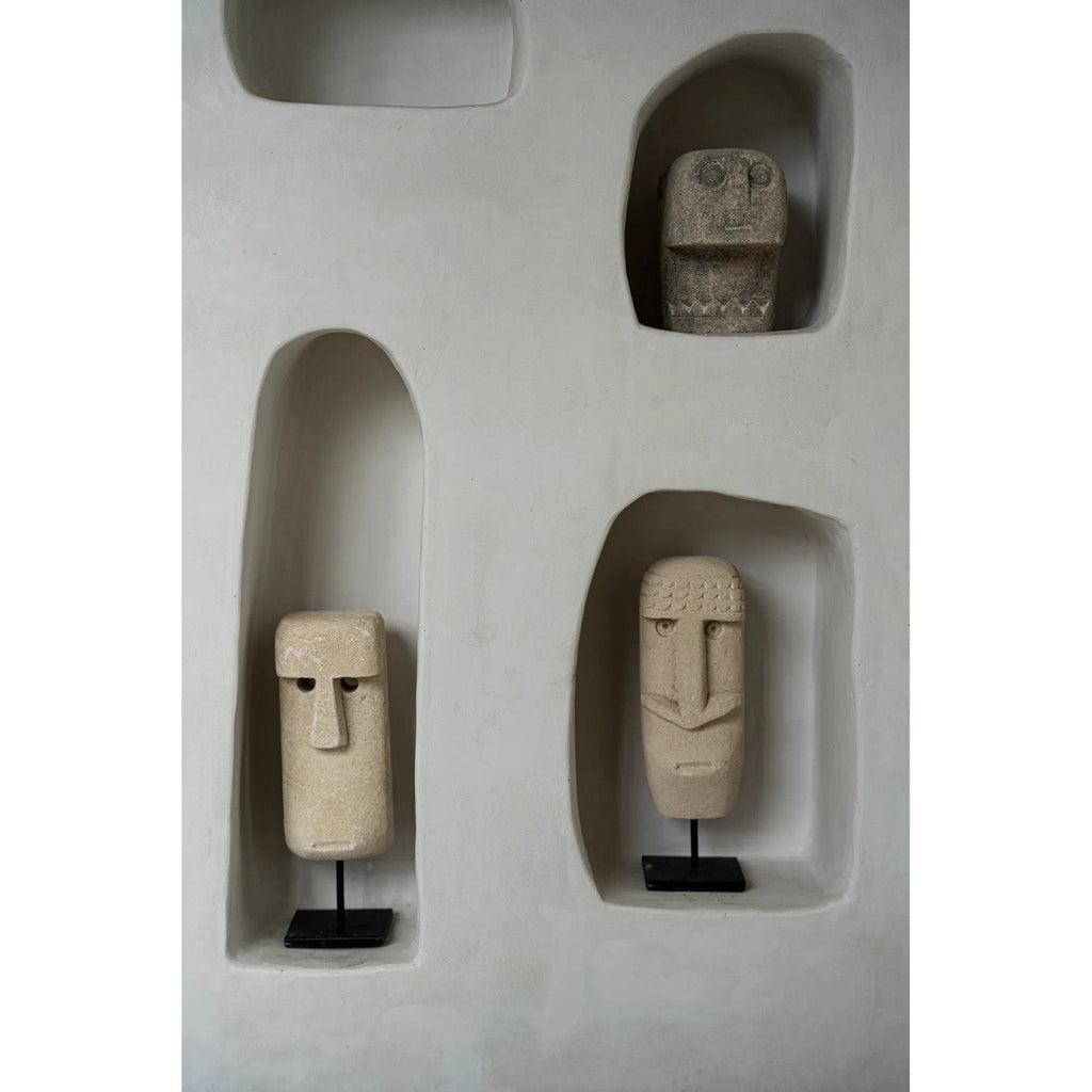 Sculpture visage Sumba à coiffe gravée sur socle 19 cm, vue 8