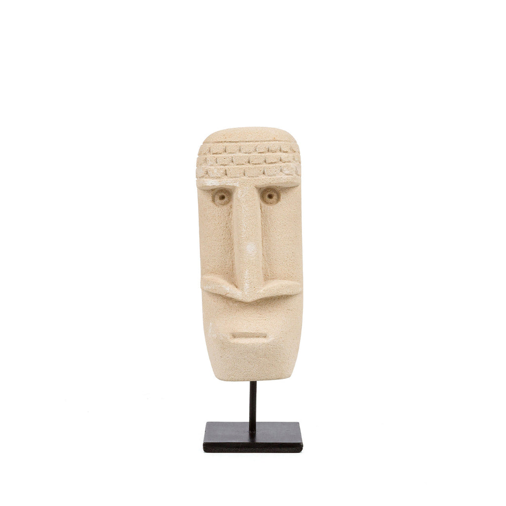 Sculpture visage Sumba à coiffe gravée sur socle 19 cm