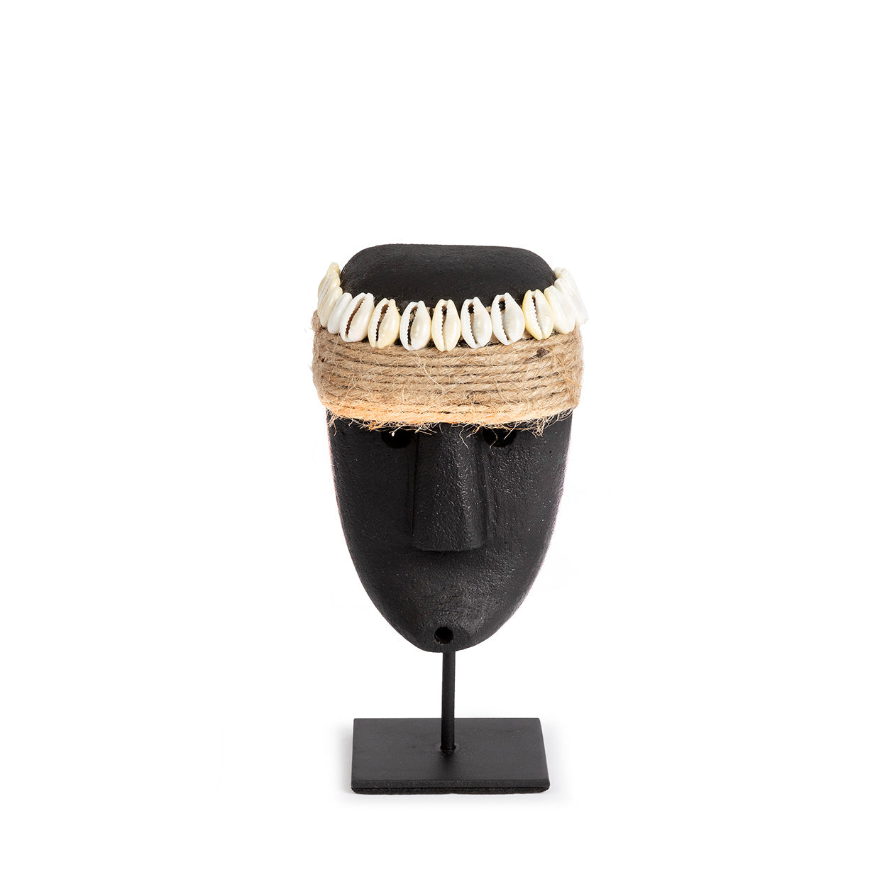 Sculpture visage Sumba en grès noir sur socle 16 cm