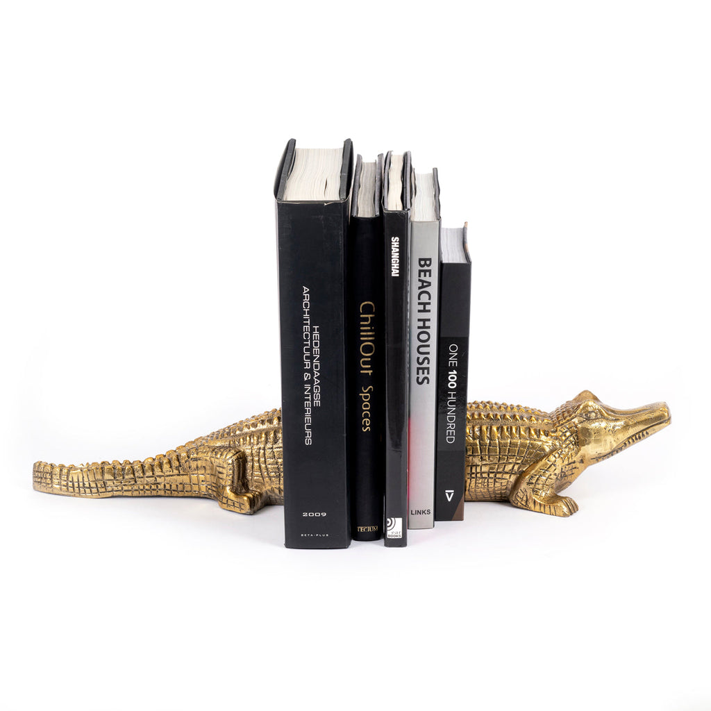 Serre-livres crocodile en aluminium finition laiton, vue 7