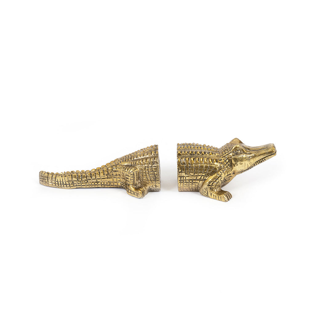 Serre-livres crocodile en aluminium finition laiton