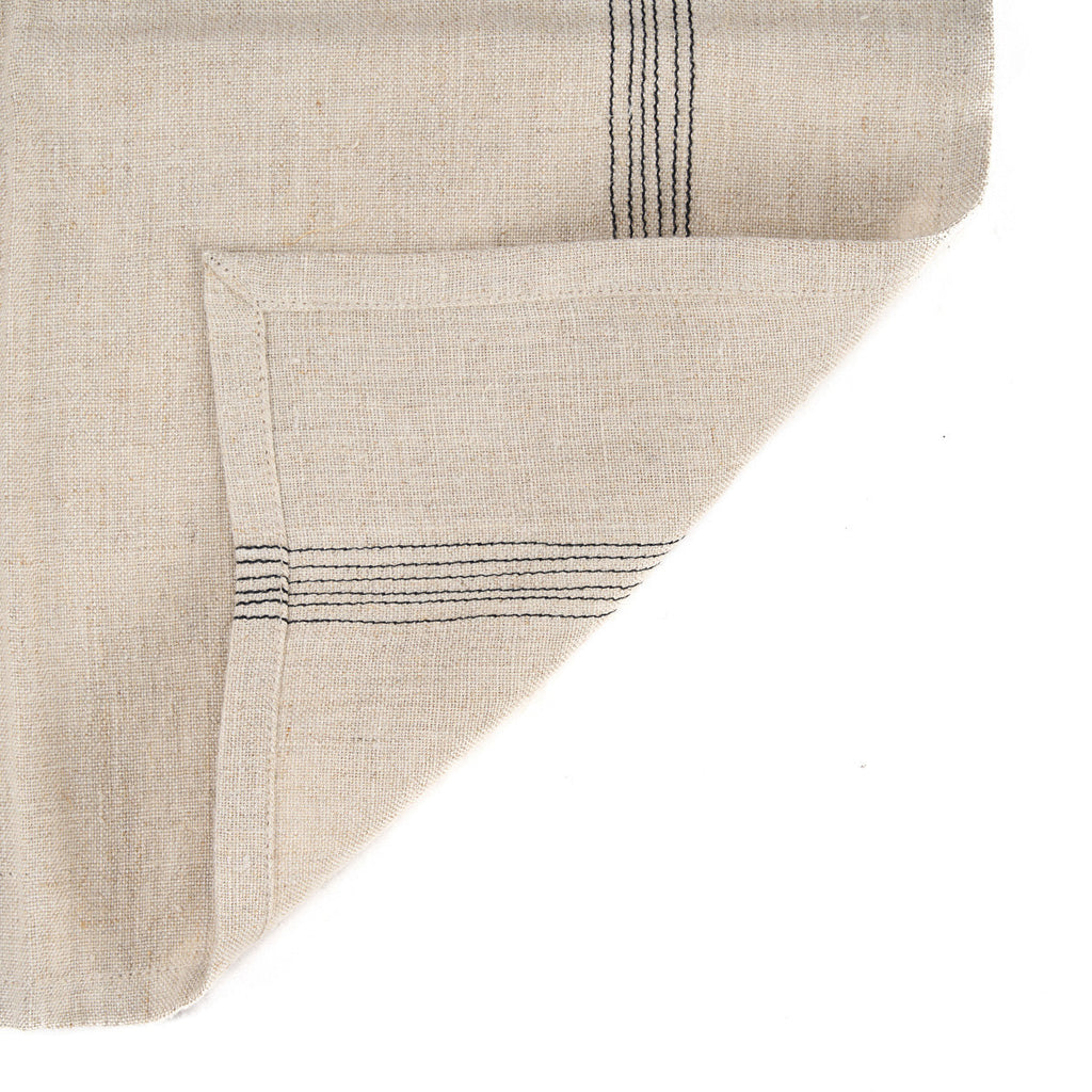Serviette de table Lint Biscuit en lin naturel à bandes noires 45x45 cm, vue 4