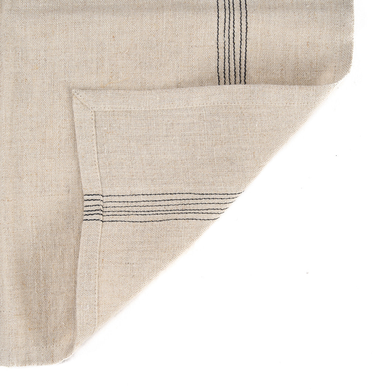 Serviette de table Lint Biscuit en lin naturel à bandes noires 45x45 cm, vue 4