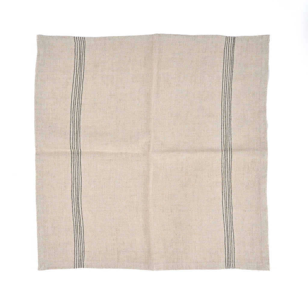 Serviette de table Lint Biscuit en lin naturel à bandes noires 45x45 cm, vue 8