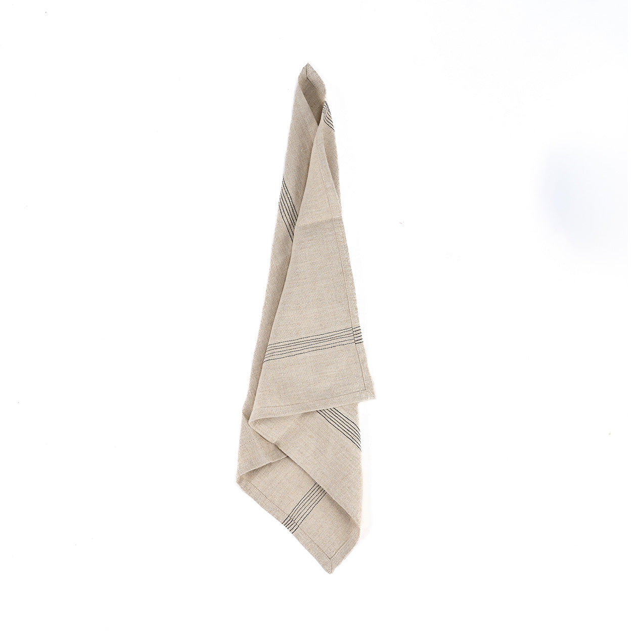 Serviette de table Lint Biscuit en lin naturel à bandes noires 45x45 cm