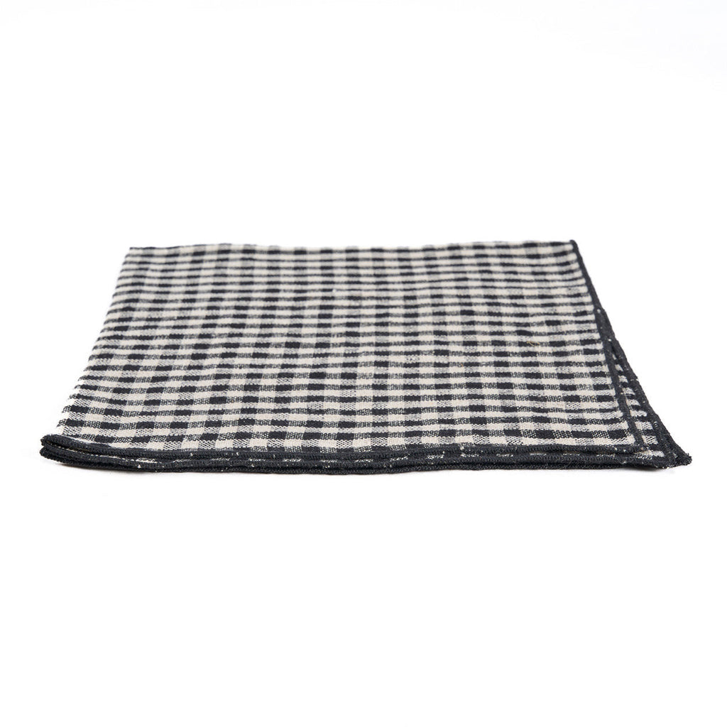 Serviette de table Picknick en lin à carreaux vichy noirs 45x45 cm, vue 7