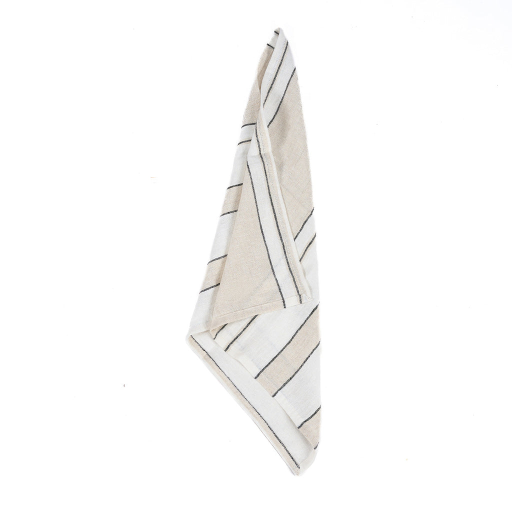 Serviette de table Provence en lin blanc à rayures 45x45 cm