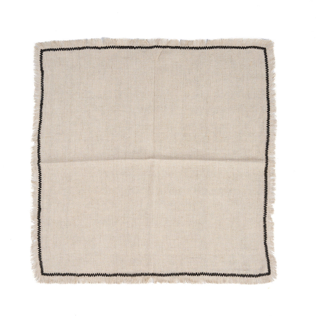 Serviette de table Tuscany en lin naturel à surpiqûre noire 45x45 cm, vue 3