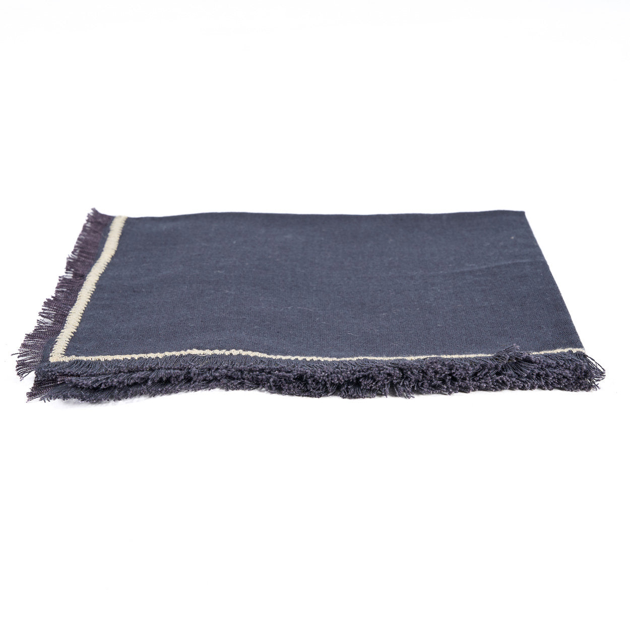 Serviette de table Tuscany en lin noir à surpiqûre écrue 45x45 cm, vue 3