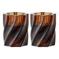 Set 2 bougeoirs verre torsadé brun fumé ambré Ø6 H7,5 cm vue de face