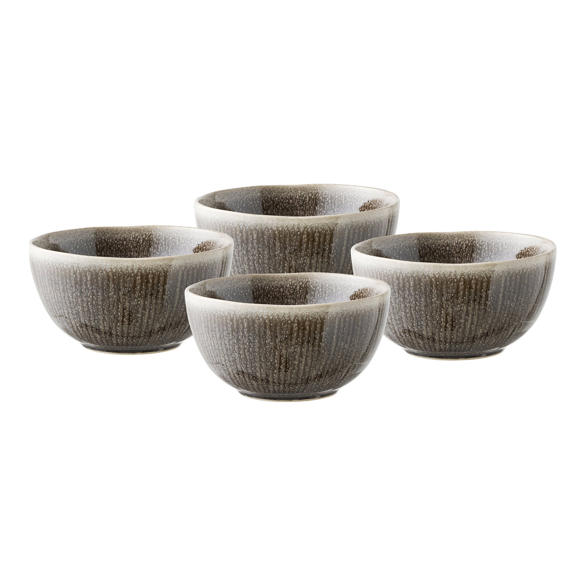 Les quatre bols Viola grès gris ardoise du lot sur fond blanc