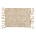 Set de table rectangulaire Isey en jonc de mer ajouré vu de dessus avec ses franges nouées
